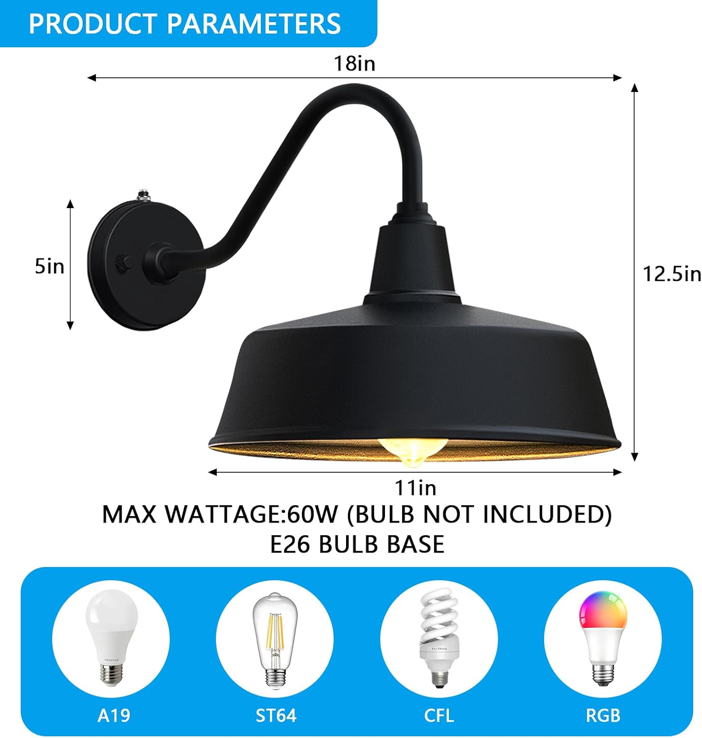 Luz granero exterior impermeable cuello cisne negro