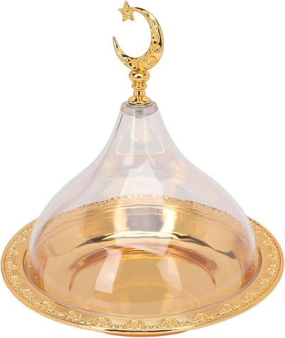 Plato servir acero inox con cúpula dorada para café fiesta