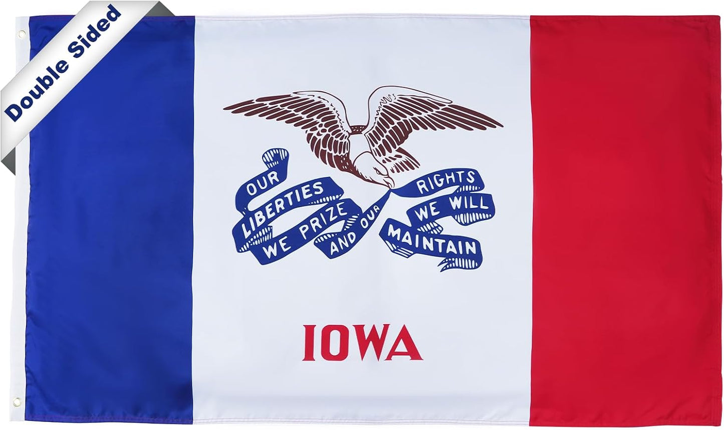 Bandera Iowa 3x5ft doble cara poliéster 2 ojales latón