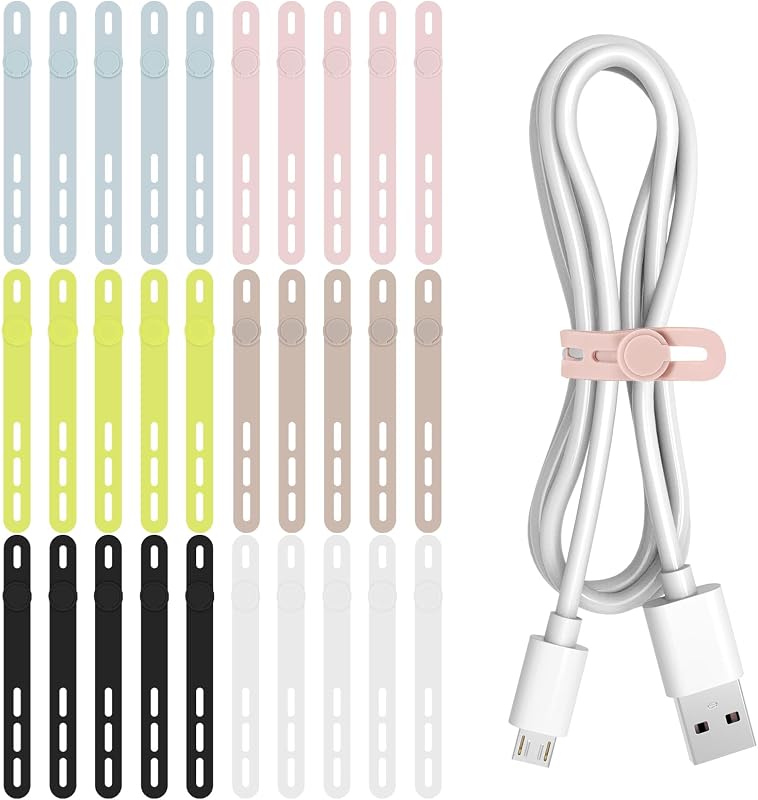 30 Bridas Silicona Cables Reutilizables con Hebilla Ajustable