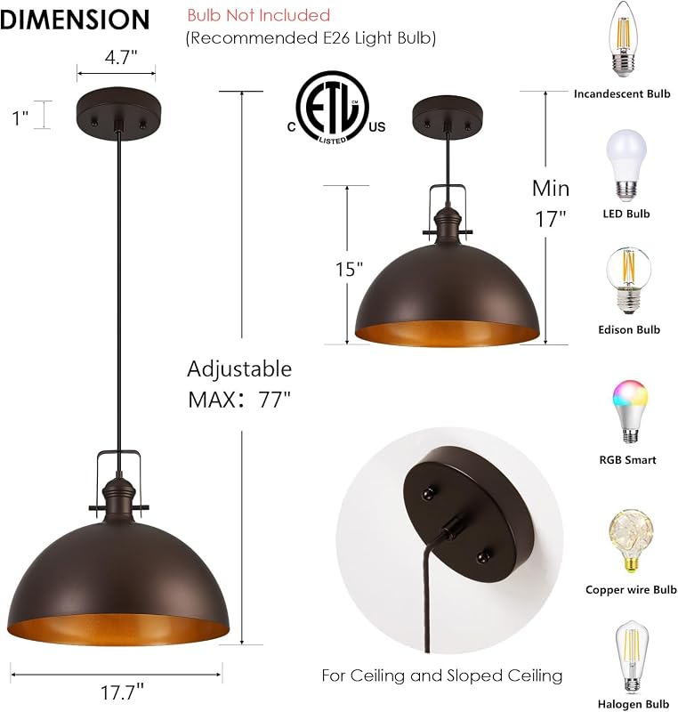 Luces colgantes estilo granja 18" cocina comedor