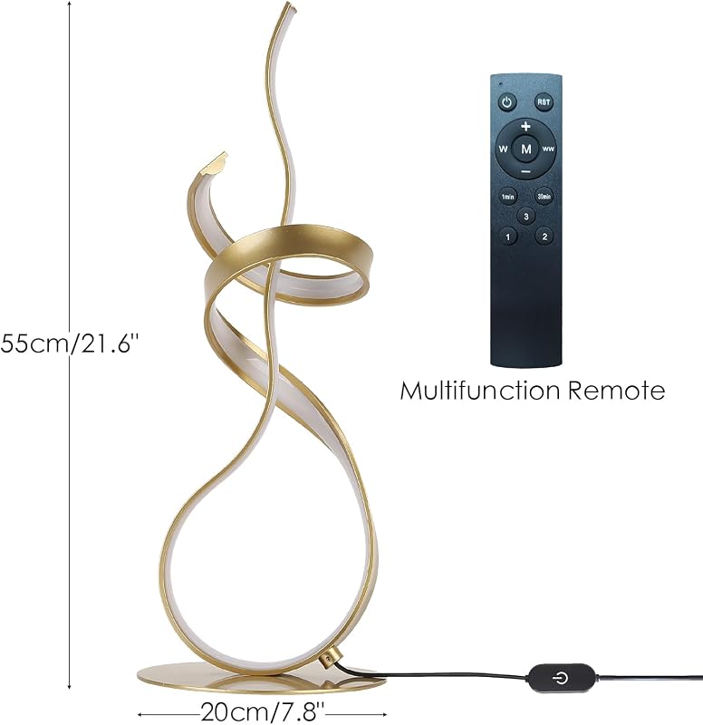 Lámpara mesa LED espiral dorada 24W control táctil