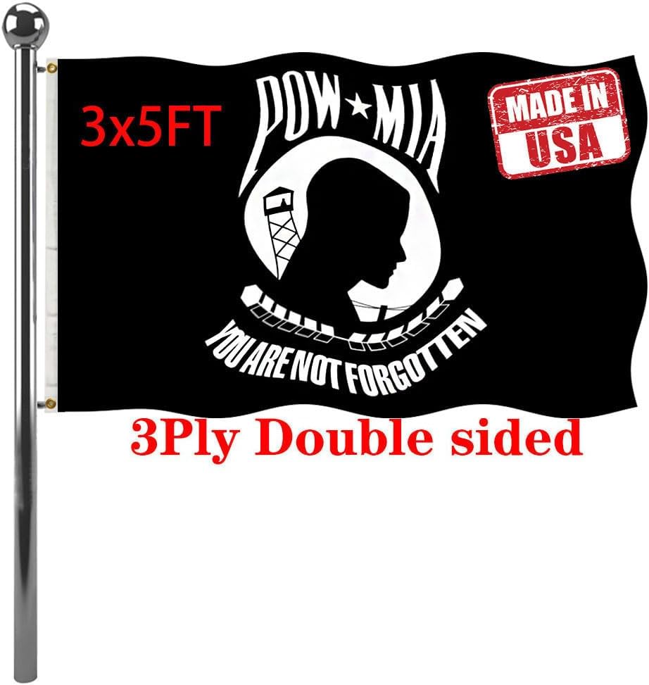 Bandera militar Pow Mia doble cara 3x5ft 220D con ojales
