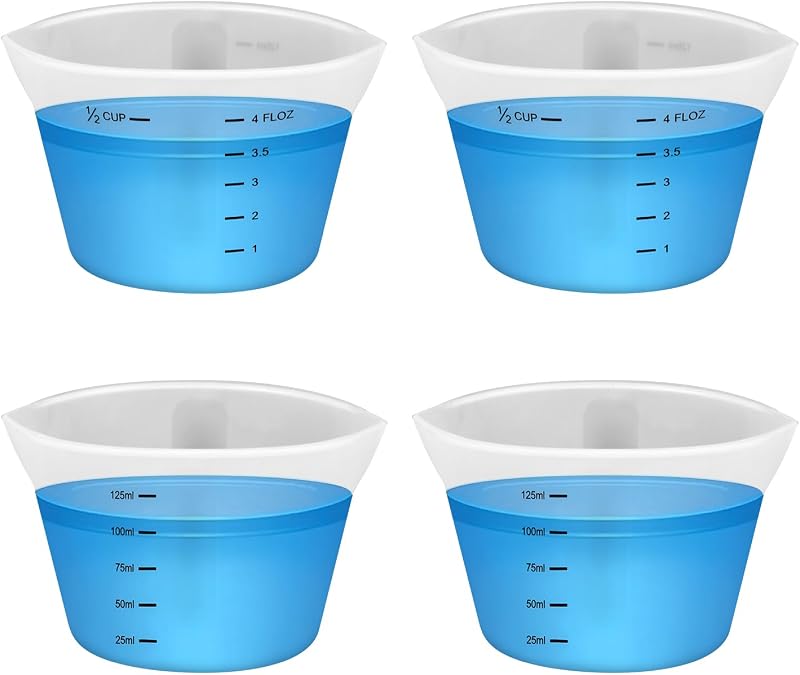 4 Tazas Medidoras Silicona 4.2oz Reutilizables para Detergente