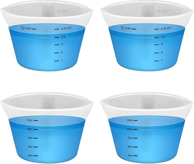 4 Tazas Medidoras Silicona 4.2oz Reutilizables para Detergente