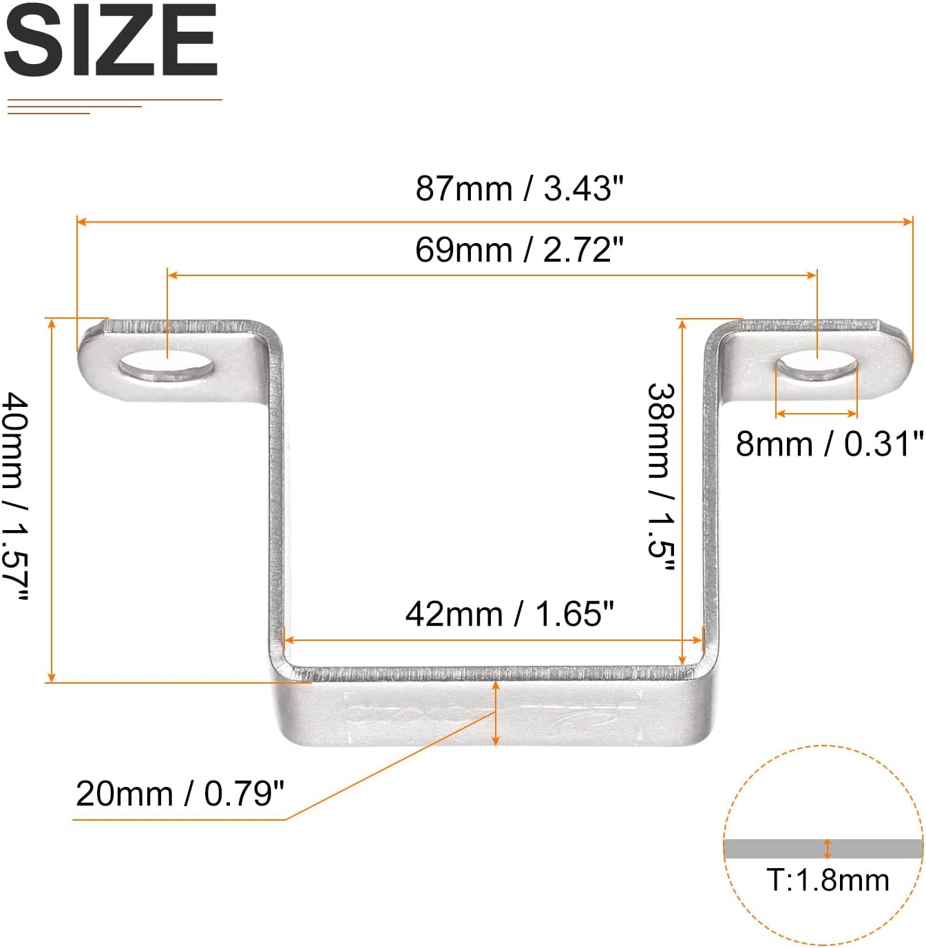 Soporte U acero inox 304 1.496x1.654pulg set 6