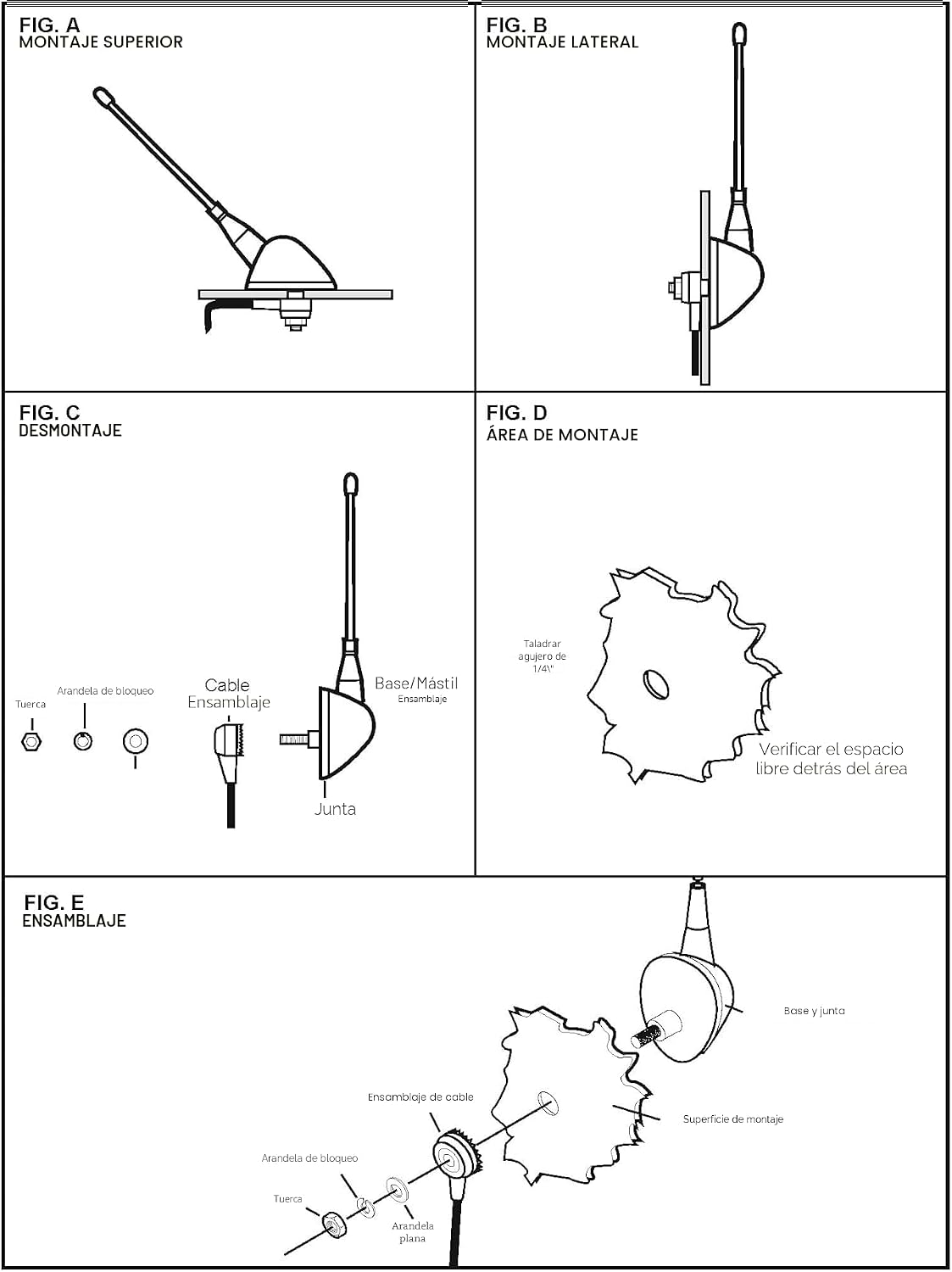 Antena universal 6 pulg base ajustable
