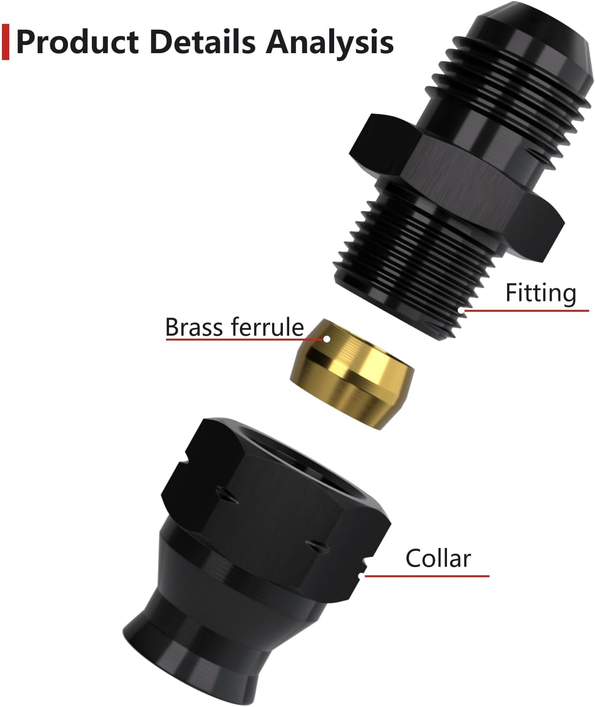 Adaptador 6AN a 5/16 pulg aluminio negro 2 Pzas