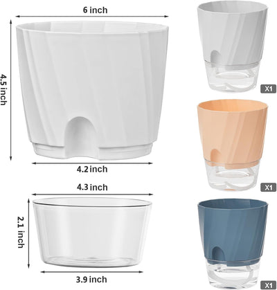 Macetas riego automático 6" set 3 plástico interiores