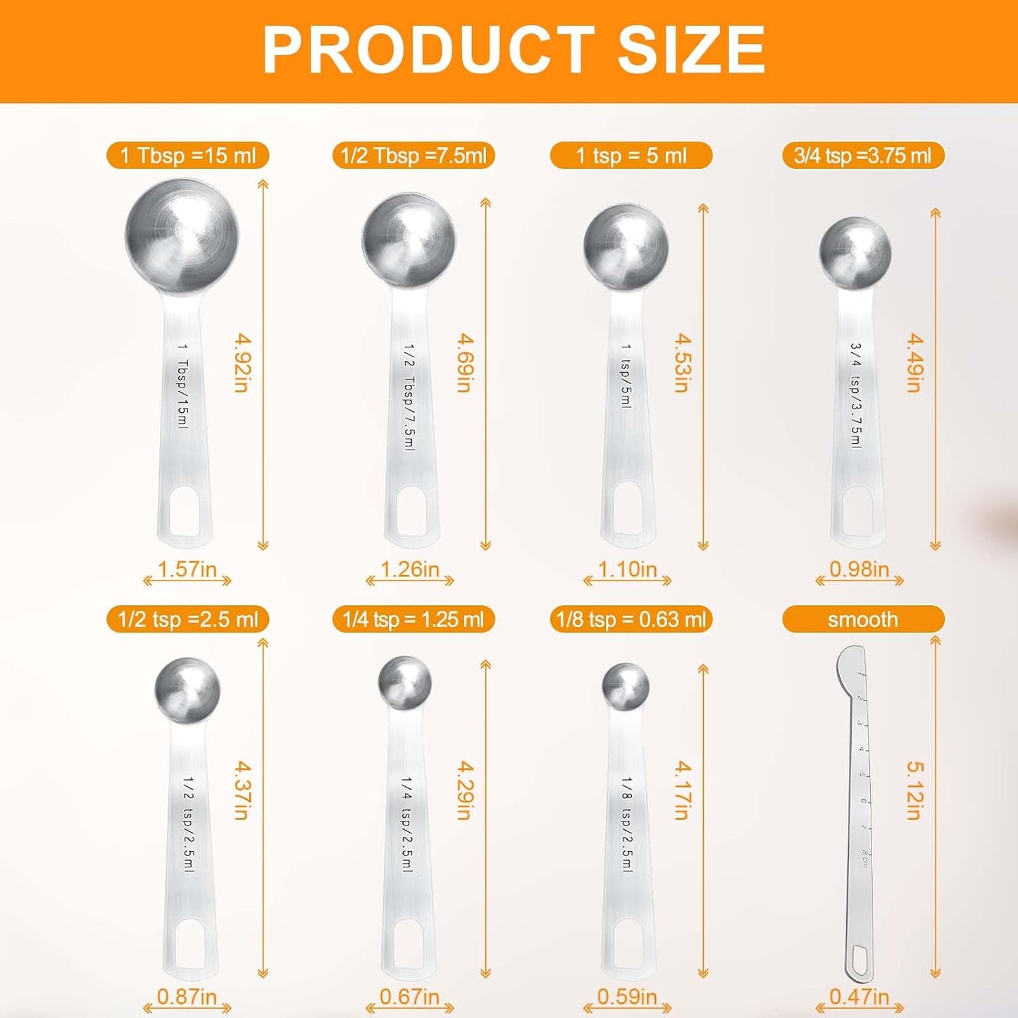 Set 8 cucharas medidoras acero inox para cocina hornear