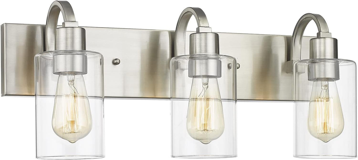 Lámpara tocador 3 luces níquel cepillado vidrio transparente