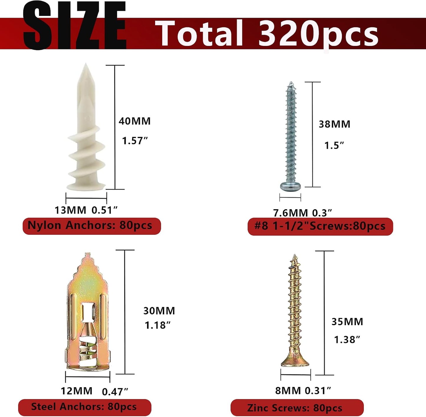 320 Anclajes Autoperforantes para Sheetrock Pared Seca sin Taladro