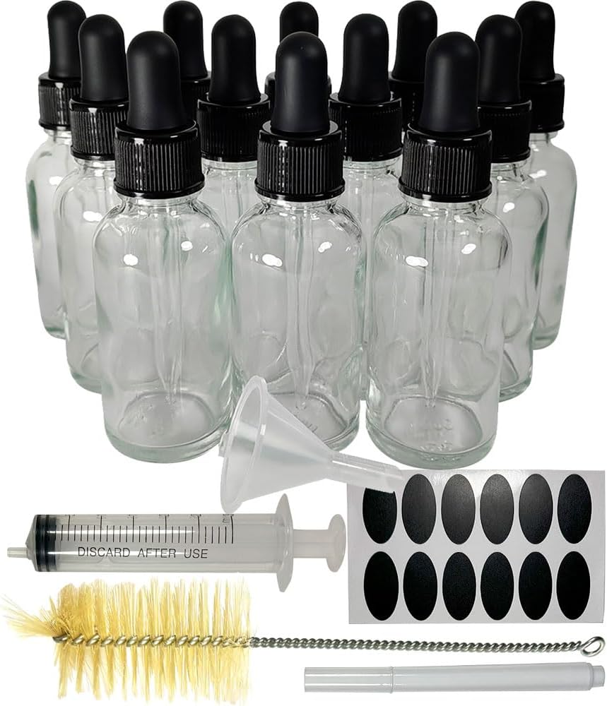 Botella vidrio con cuentagotas 1oz para laboratorio y perfume