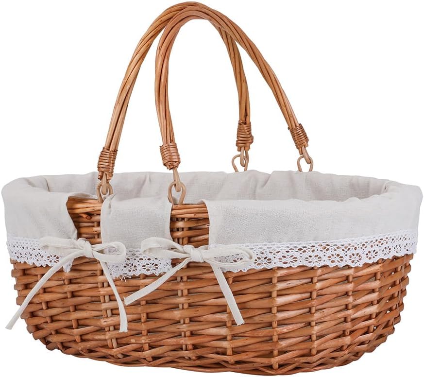 Cesta picnic mimbre asas forro extraible blanco