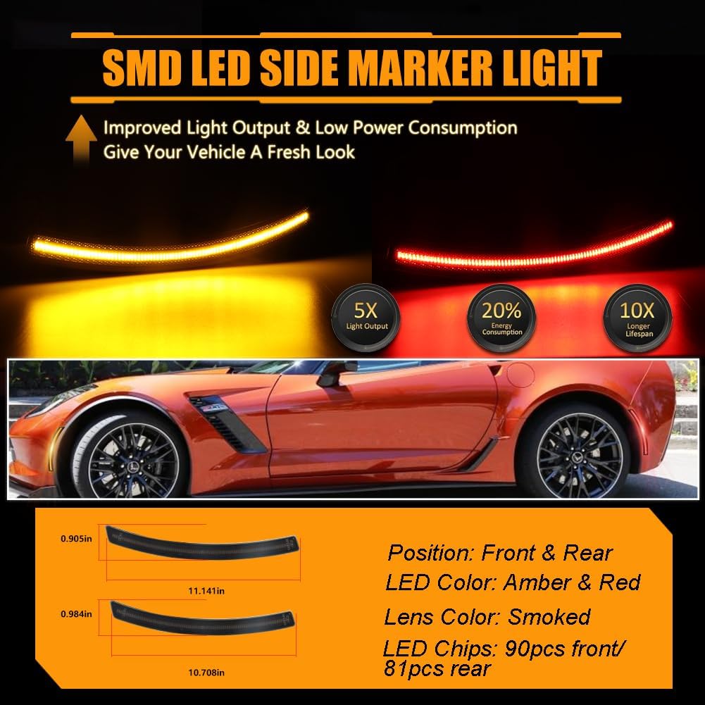 Luces LED marcador lateral Corvette C7 14-19 con lente