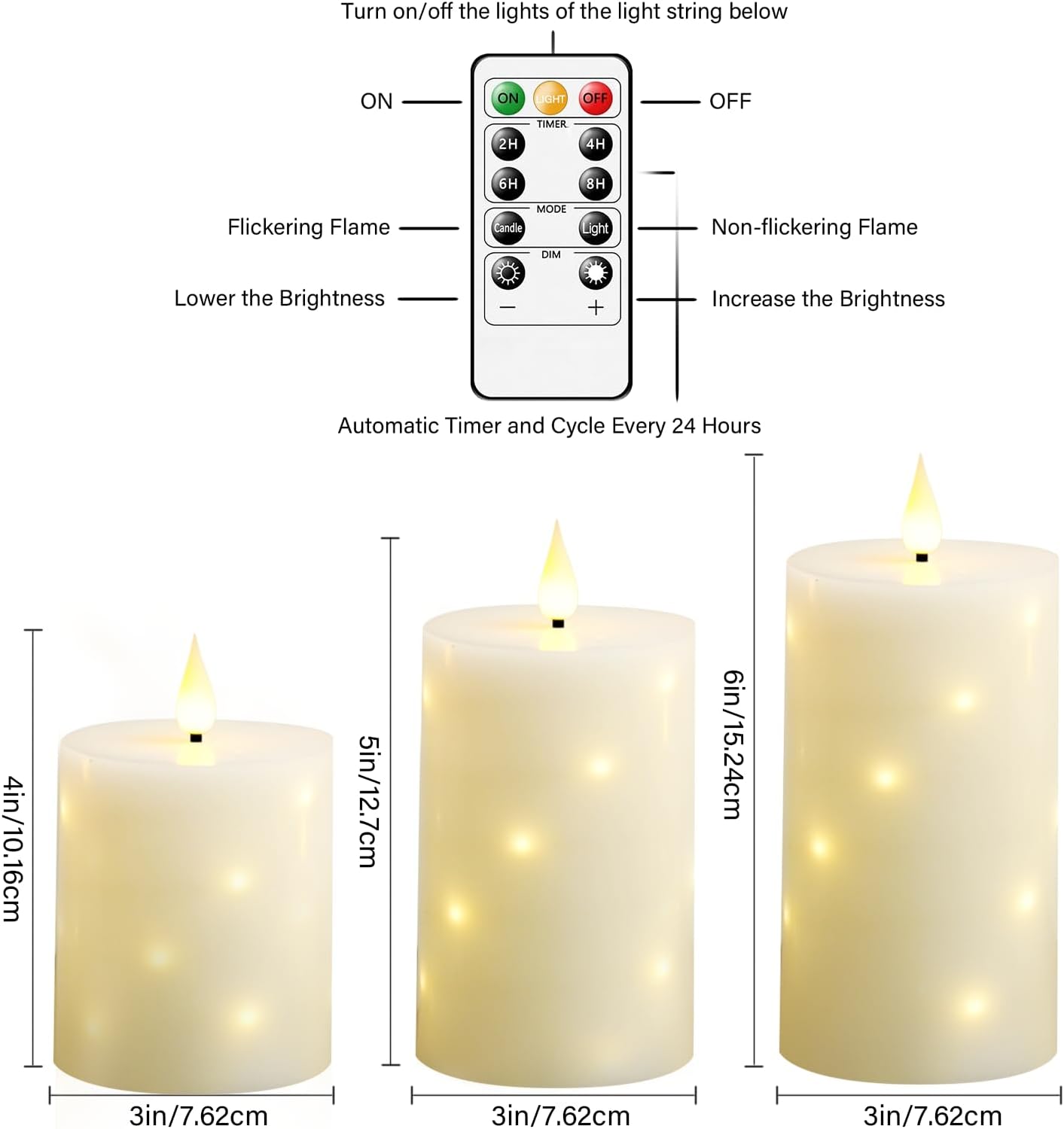 Velas LED sin llama con estrella cadena control remoto