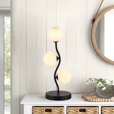 Lámpara mesa globo negro 3 luces pantalla vidrio leche