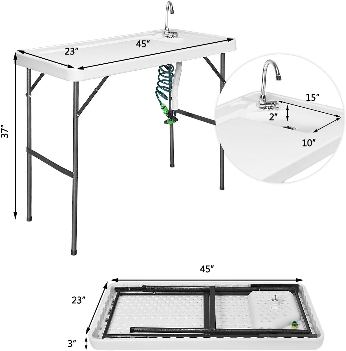 Mesa portátil para limpieza de peces con fregadero plegable