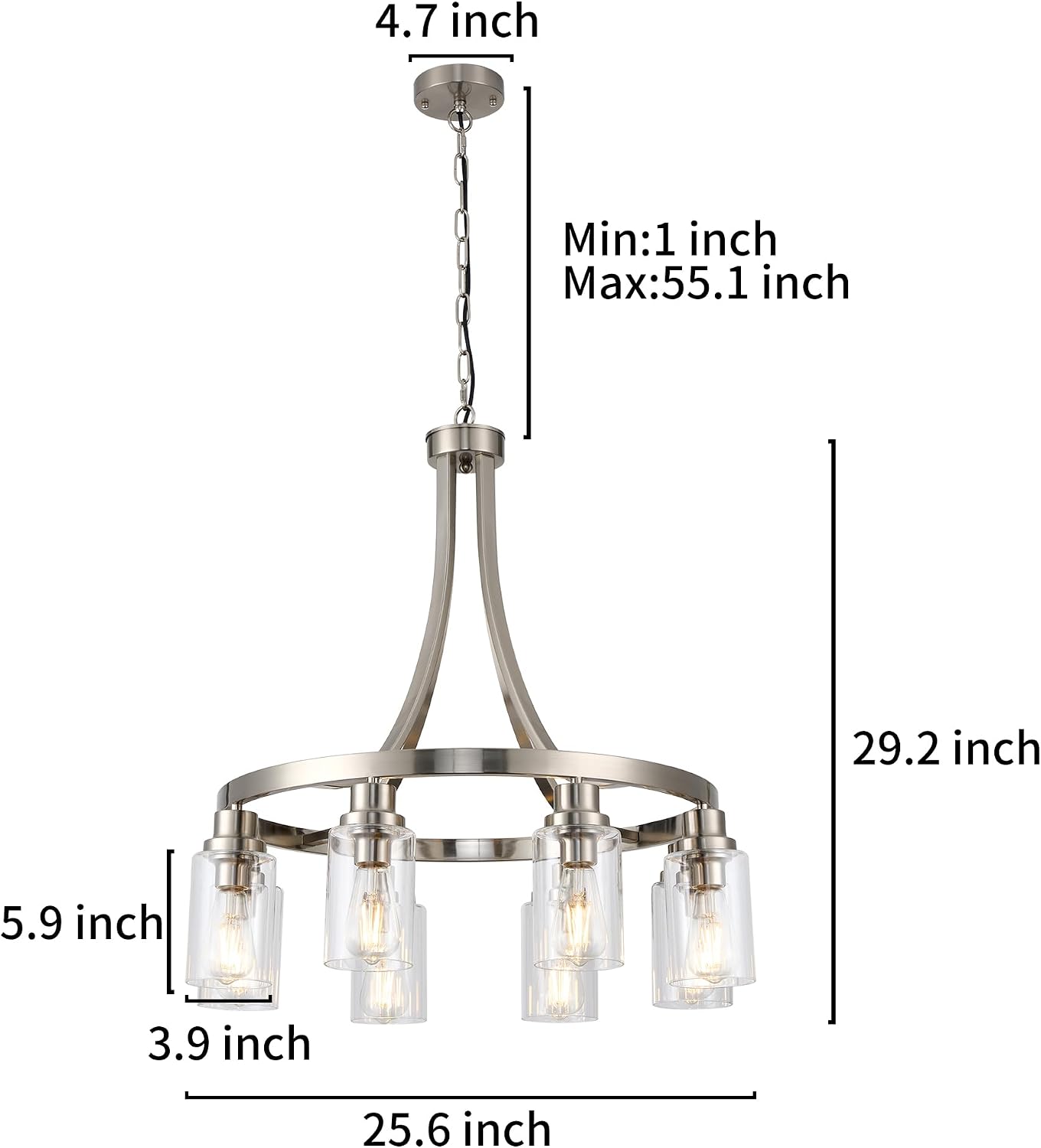 Lámpara colgante níquel 8 luces vidrio comedor