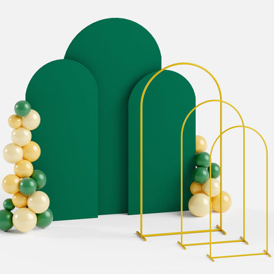 Soporte arco boda dorado 6-7.2ft con cubierta verde oscuro