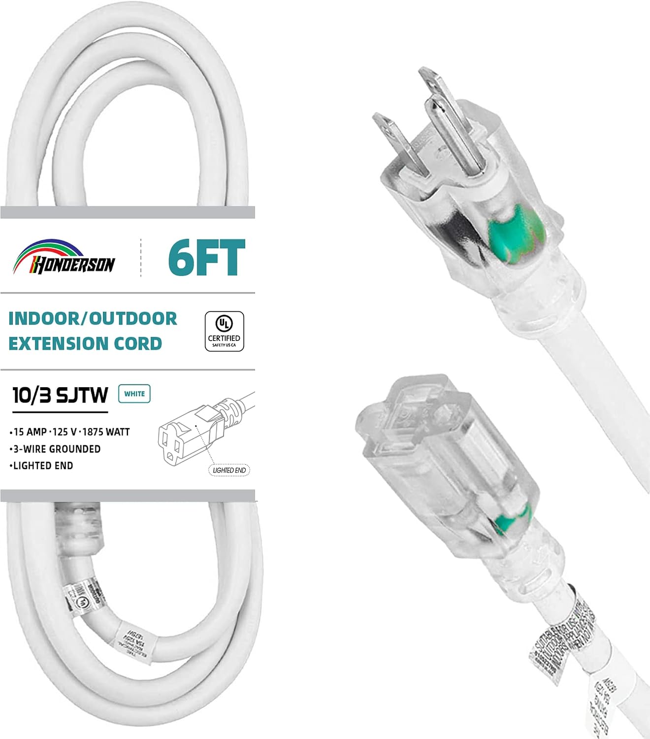 Cable extensión interior exterior 10.6 pies 3 clavijas blanco
