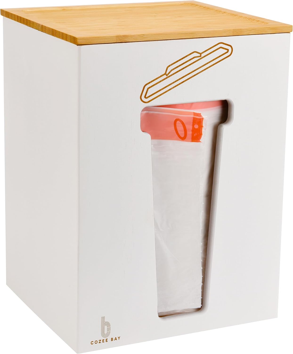 Dispensador bolsas basura bambú con tapa encimera cocina