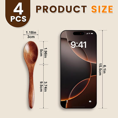Set 4 cucharas madera para té y servir 5.7pulg