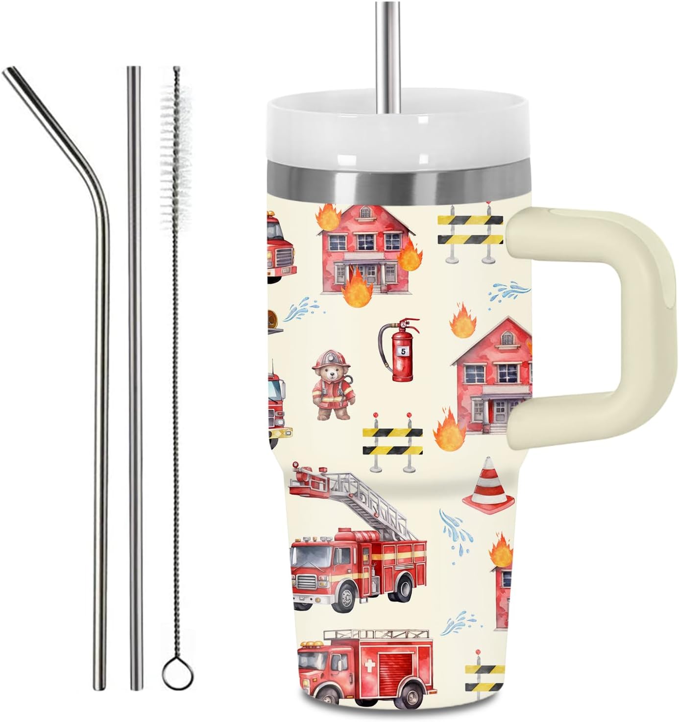 Vaso bomberos acero inox con popote para niños 14oz