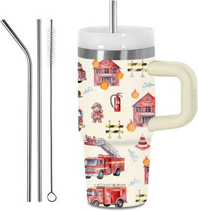 Vaso bomberos acero inox con popote para niños 14oz