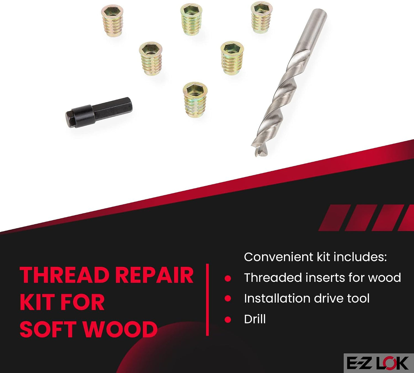 Kit reparación rosca hexagonal E-Z para madera blanda 3/8-16