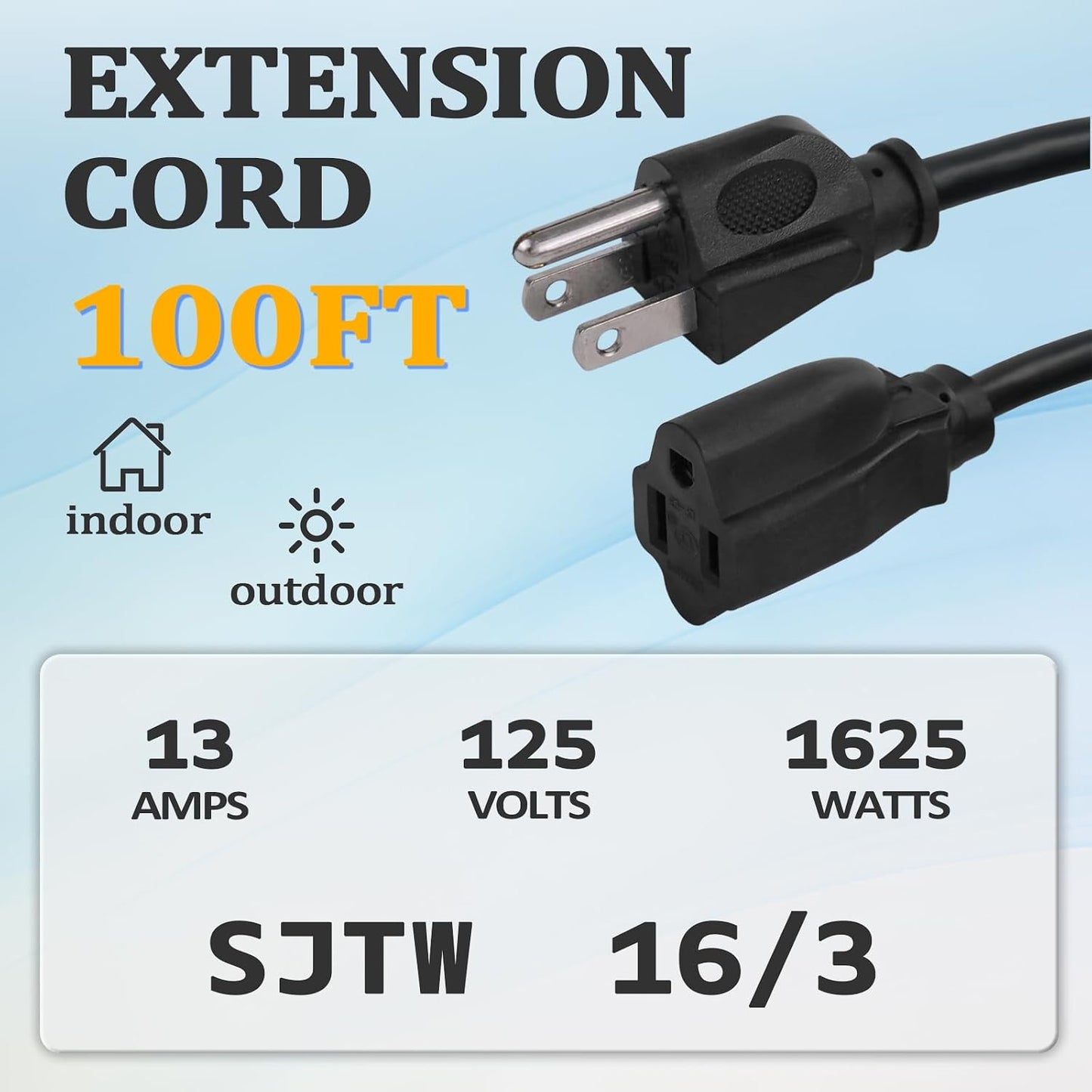 Cable extensión 100ft negro 16/3 SJTW 13A impermeable