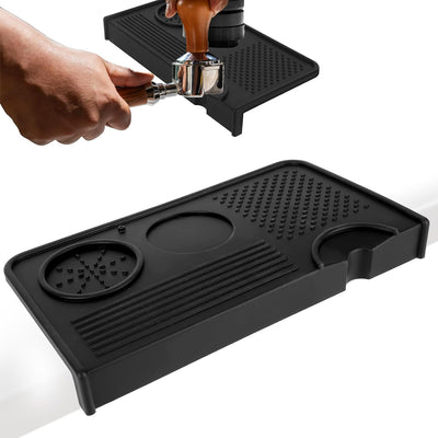 Tapete de silicona antideslizante para cafetera barista con ranuras negras