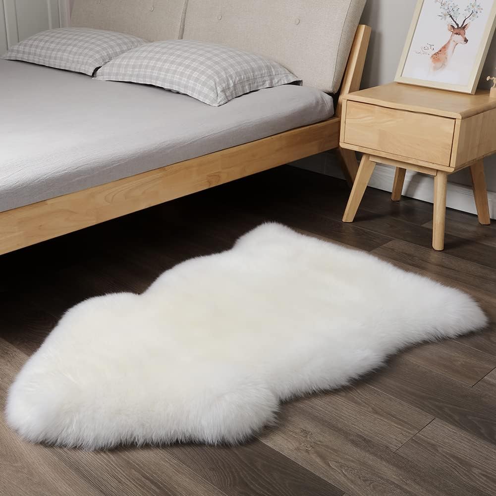 Alfombra piel oveja natural esponjosa para dormitorio niños