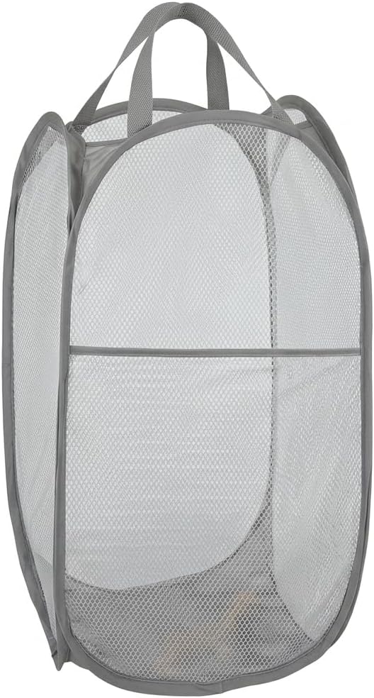 Cesta plegable para ropa sucia con asas gris