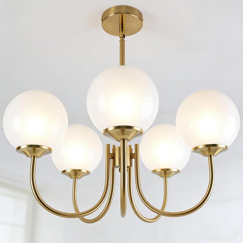 Candelabro vintage 5 luces forma globo vidrio leche
