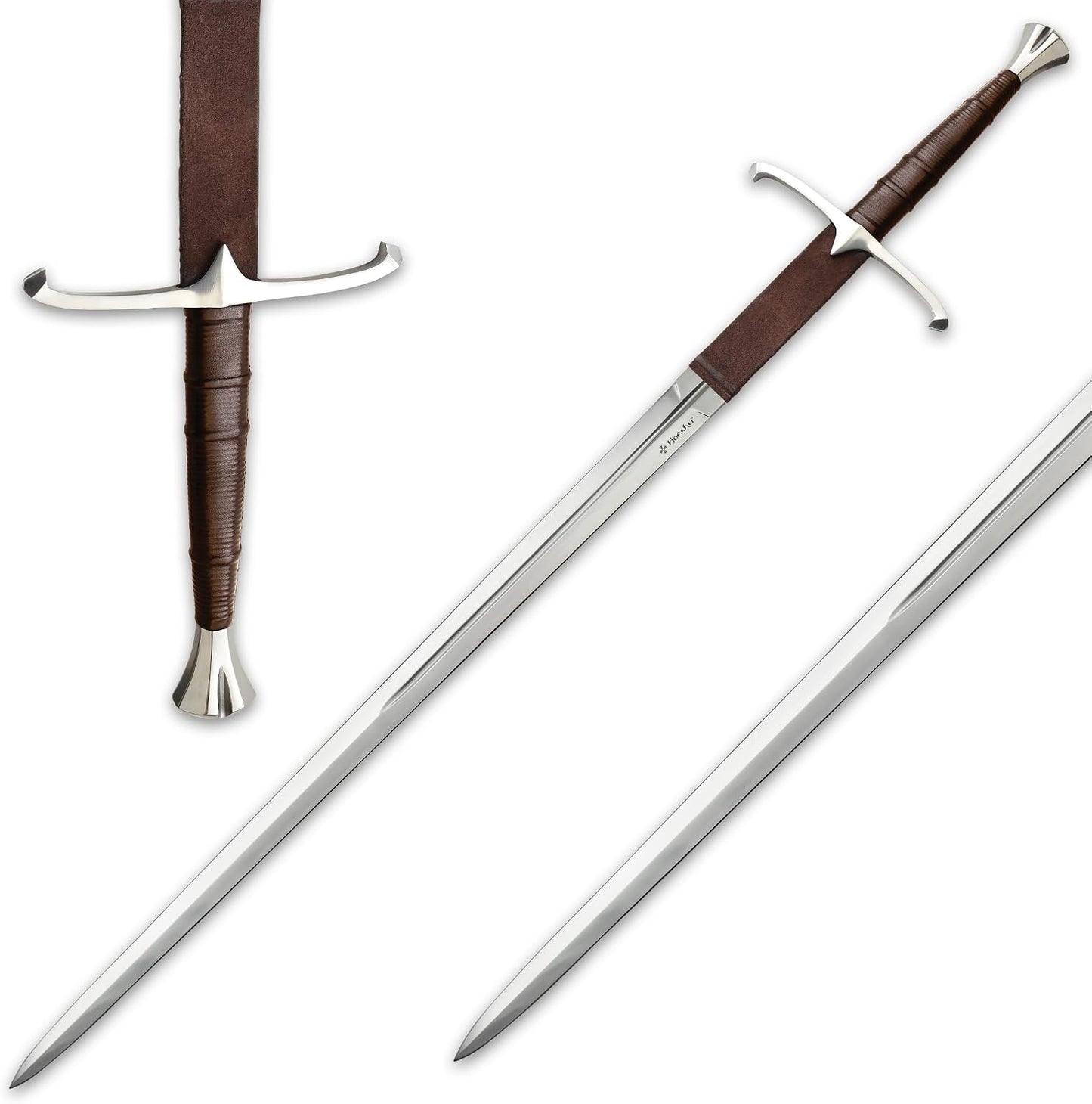 Espada ancha acero 1065 cuero funda 57pulg