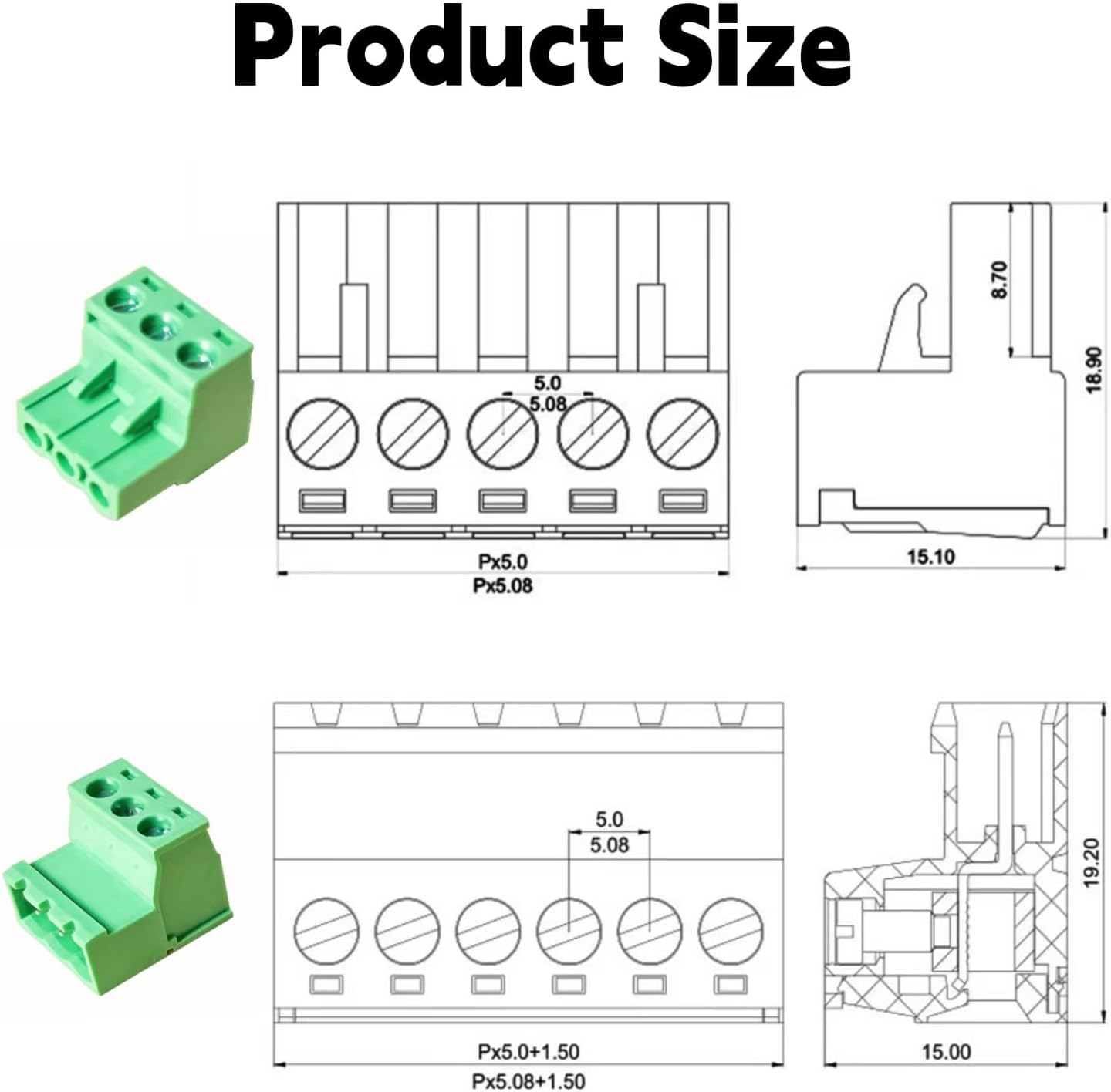 Set 20 conectores PCB 3 pines 0.200pulg Phoenix 300V 15A