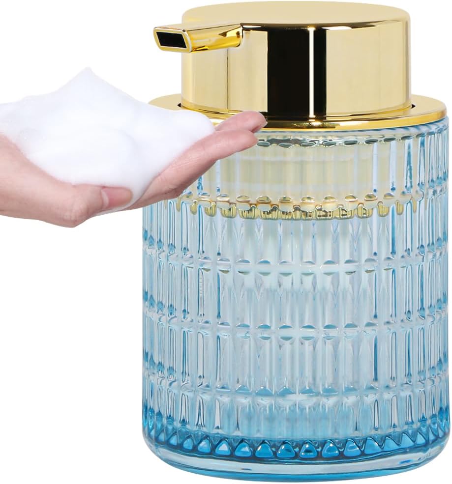 Dispensador jabón espuma vidrio azul 10oz con bomba