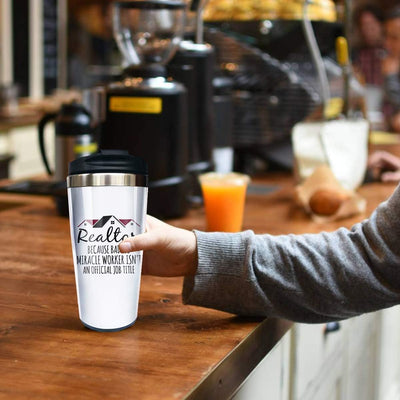 Taza café viaje divertida para agentes bienes raíces 12oz