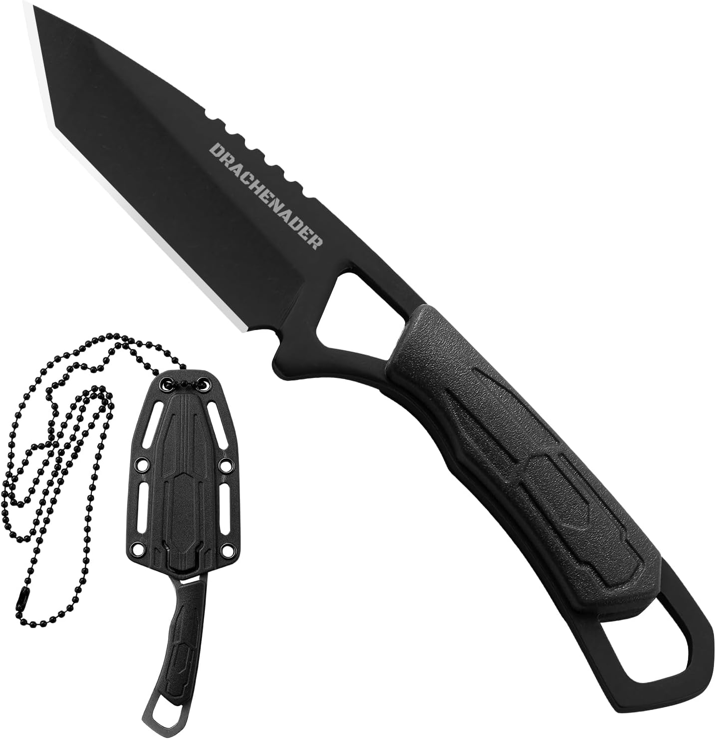 Set cuchillos cuello hoja fija negros con fundas plástico