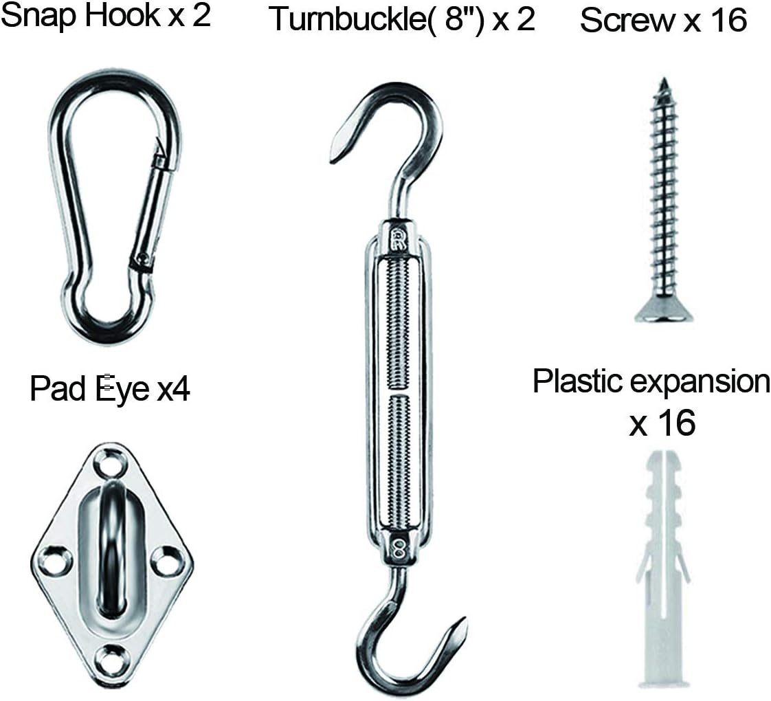 Kit herrajes vela sombra rectangular acero inox 8"
