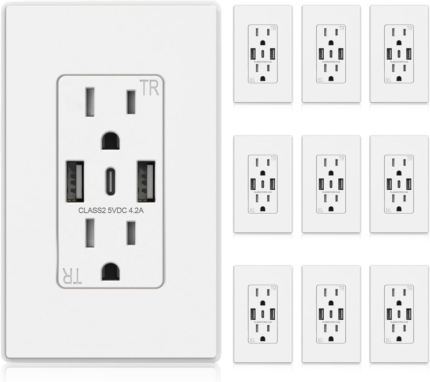 Toma pared USB C 3 puertos 15 A blanco resistente