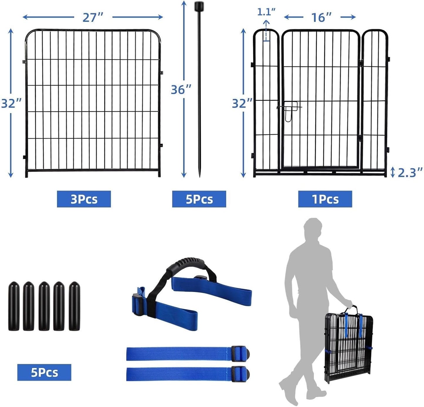 Cerca jardín 32" puerta perros metal resistente