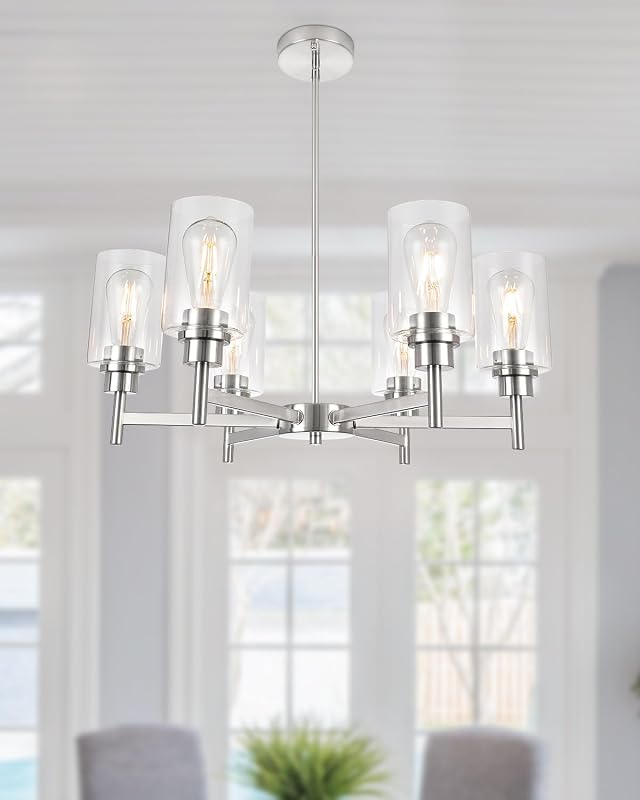 Candelabro níquel 6 luces pantallas vidrio