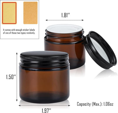Tarros vidrio ámbar 1oz con tapas set 24 cosméticos viaje