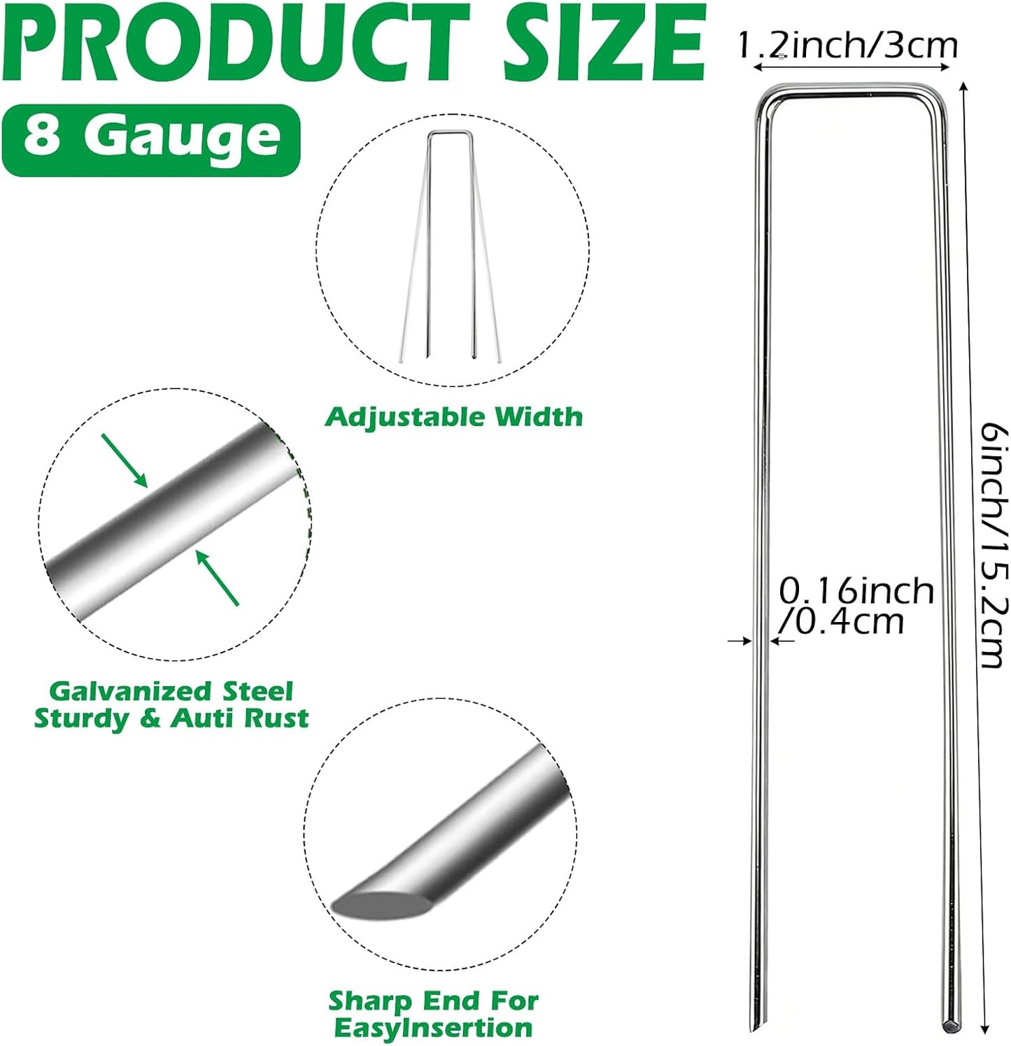 100 Grapas Paisaje Acero Galvanizado 6pulg Césped Artificial