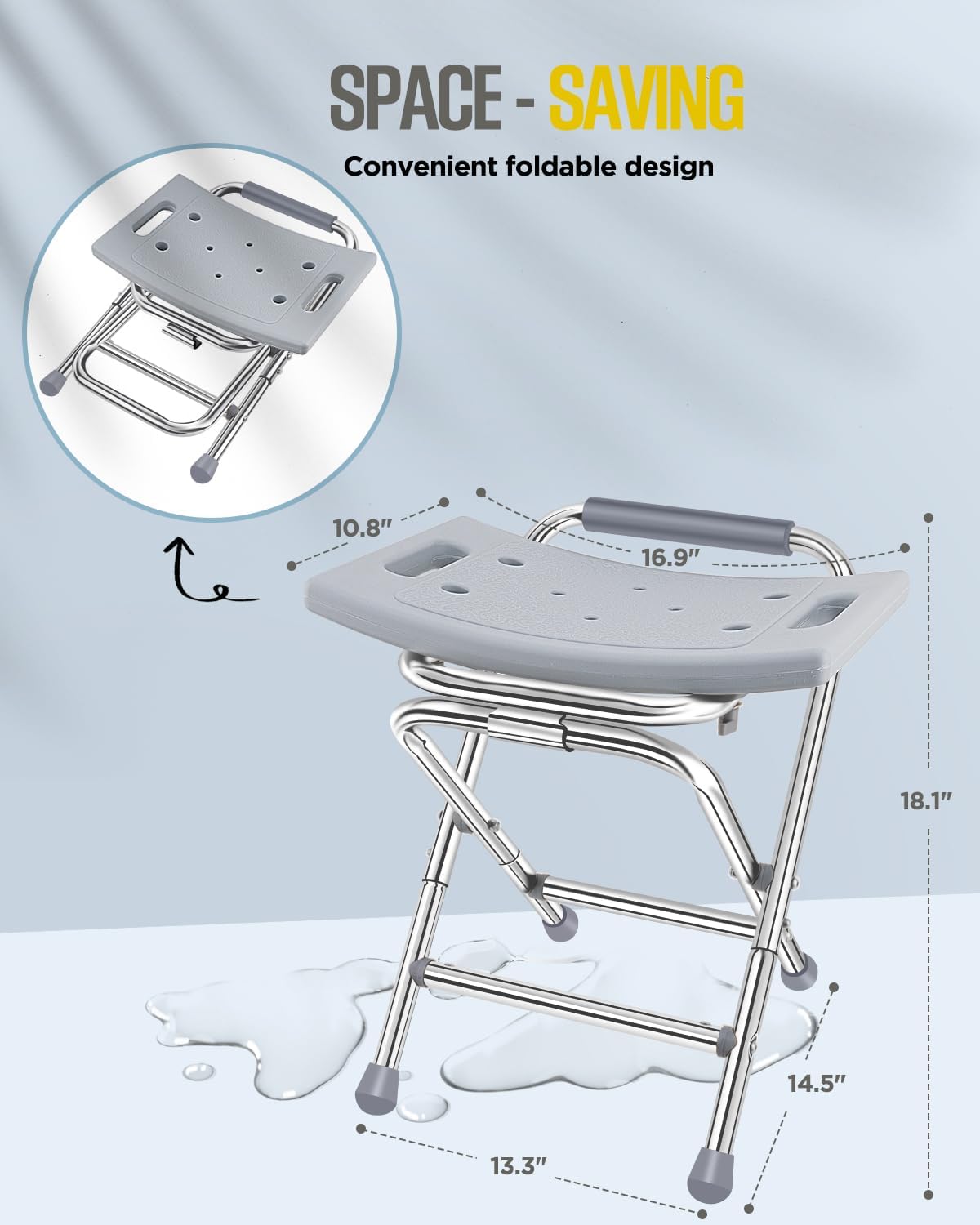 Silla ducha plegable acero inox 400lb gris