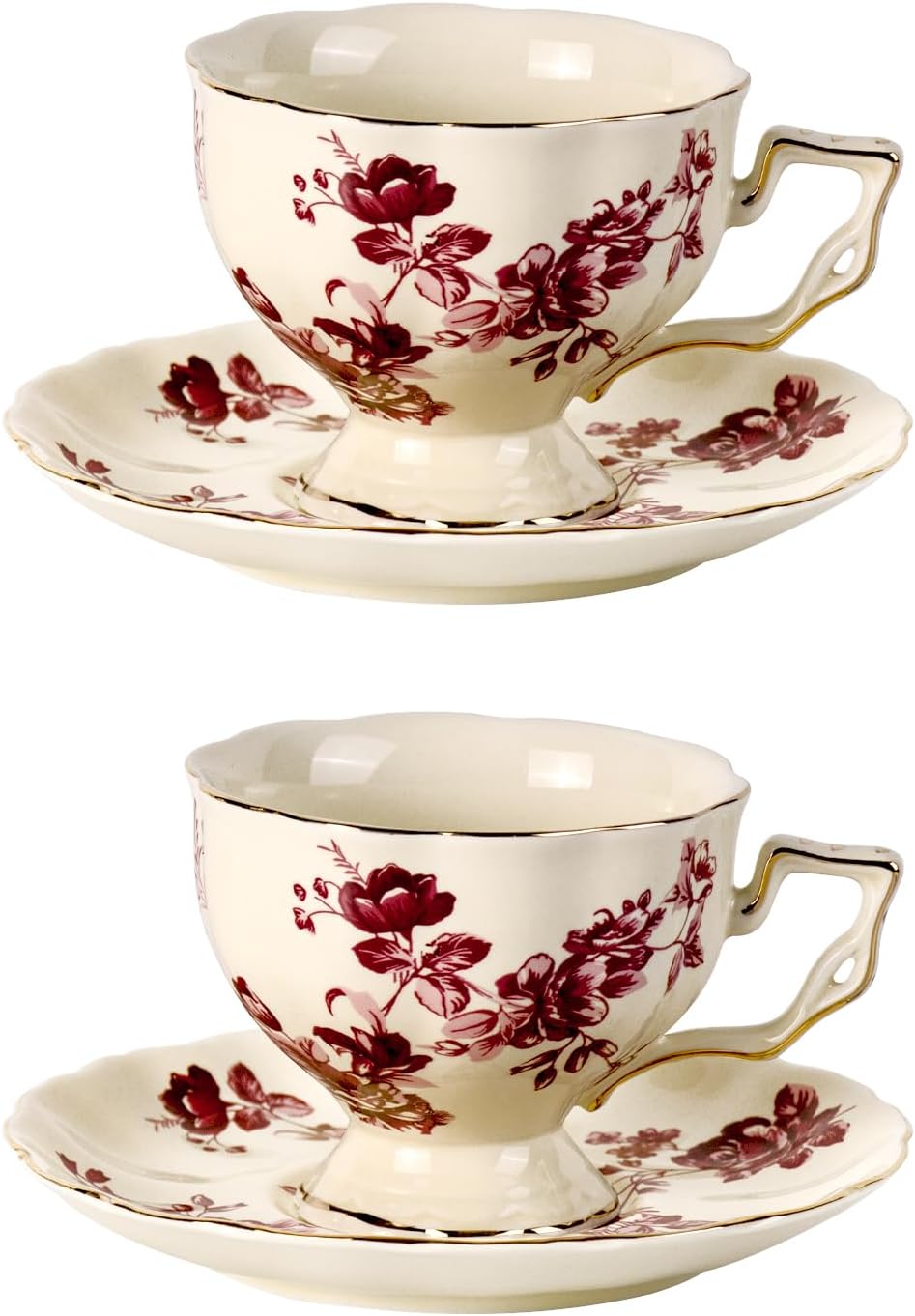 Set 2 Tazas Té Platillos Cerámica 7oz Expreso Apilables