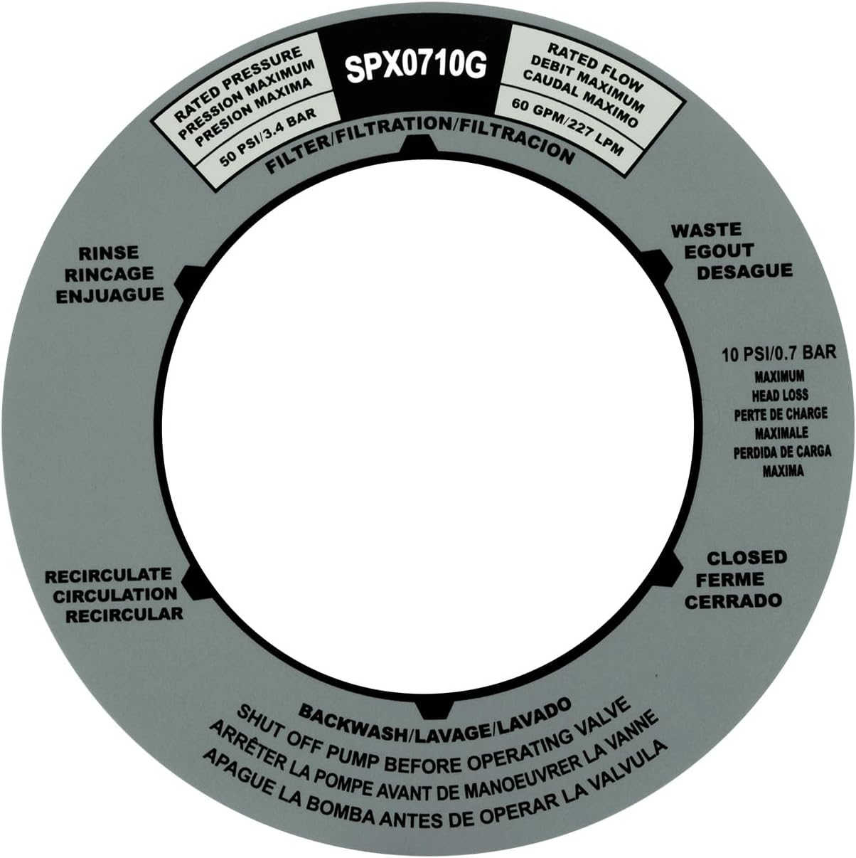 Etiqueta engomada para válvulas SPX710 Hayward