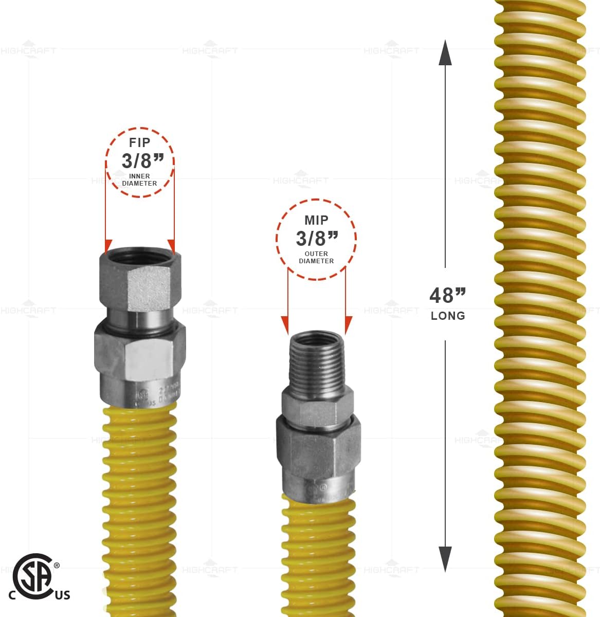 Conector gas acero inox 48pulg 3/8pulg troncos calentador